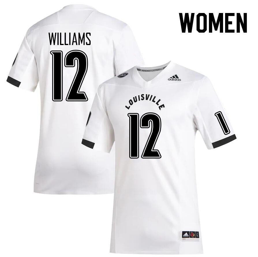 Women #12 Popeye Williams Louisville Cardinals College Football Jerseys Stitched Sale-White - Click Image to Close